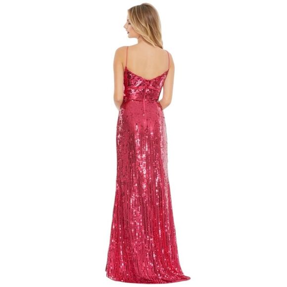 Mac Duggal Dress 8 Red Sequin Spaghetti Strap Slip Gown 10737 Red Carpet Sexy - Picture 8 of 13